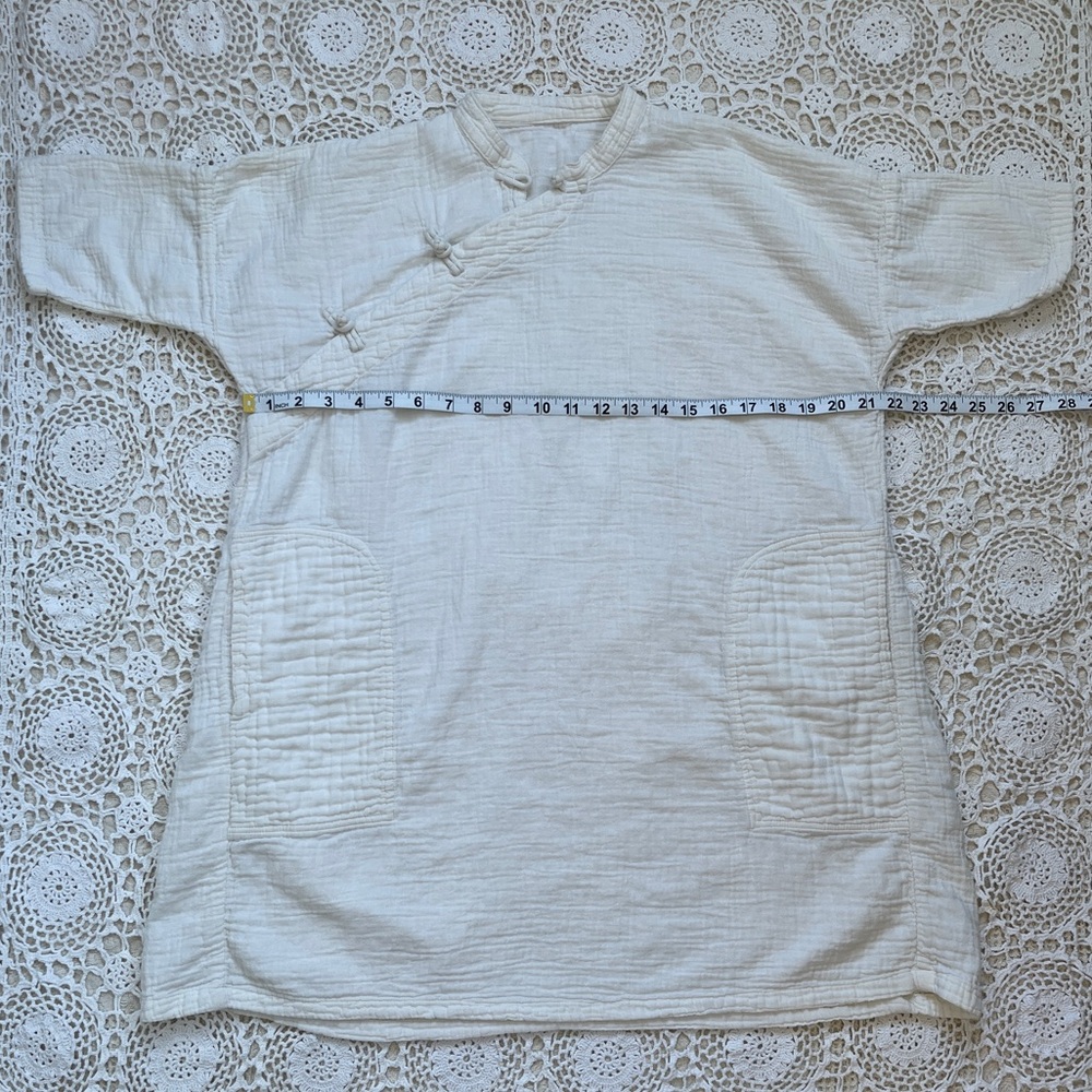 White Linen Dress with Frog Button Closures - Picture 4 of 5